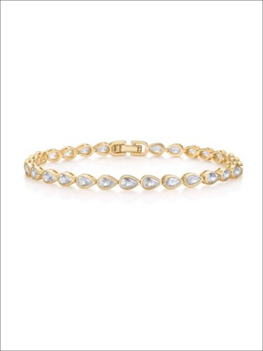 14K Gold Plated Tennis Bracelet Pear CZ Bezel Set 6.5" Gift for Her